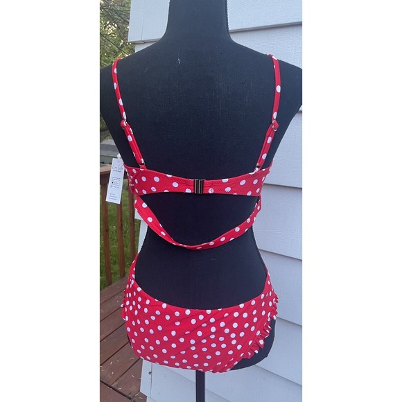 Cupshe Red & White Polka Dot Bikini Ruffle bottom Medium NWT - Picture 2 of 2